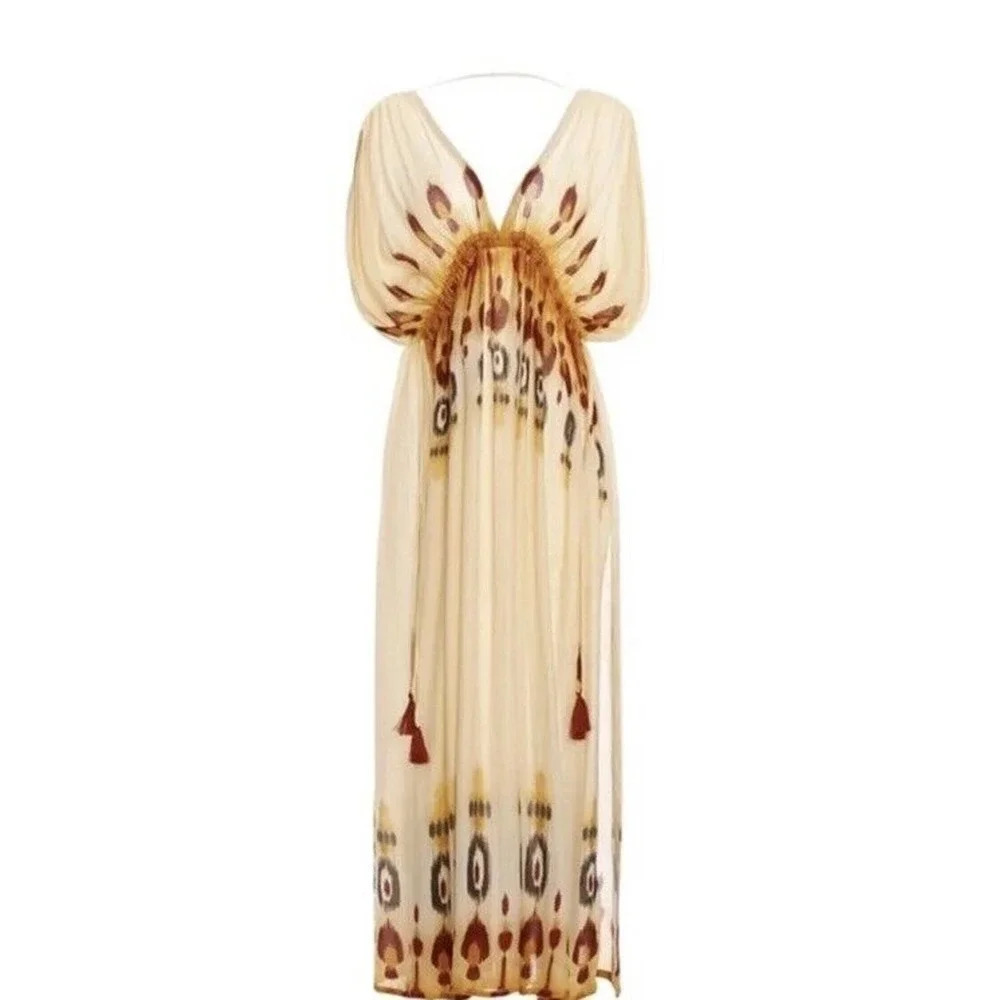 NWT Agua Bendita Lyra leva ivory one size dress rayon cream orange - Picture 3 of 13